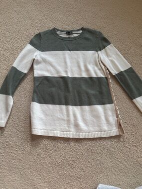 Talbots Green and White Striped Sweater